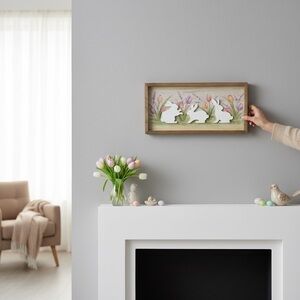 Hobby Lobby Pastel Bunny 3D Trio Wall Art Tulips Easter Pink/Green/Purple NWT